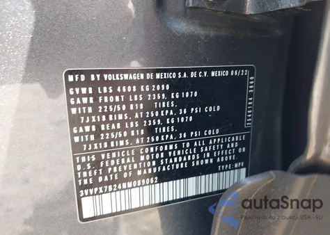 2022 Volkswagen Taos 1.5T Se from USA, damaged, VIN 3VVPX7B24NM089062